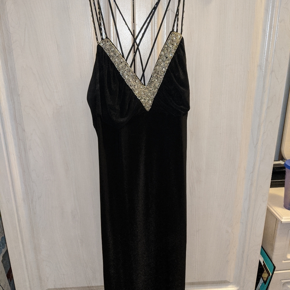 Black beaded evening gown